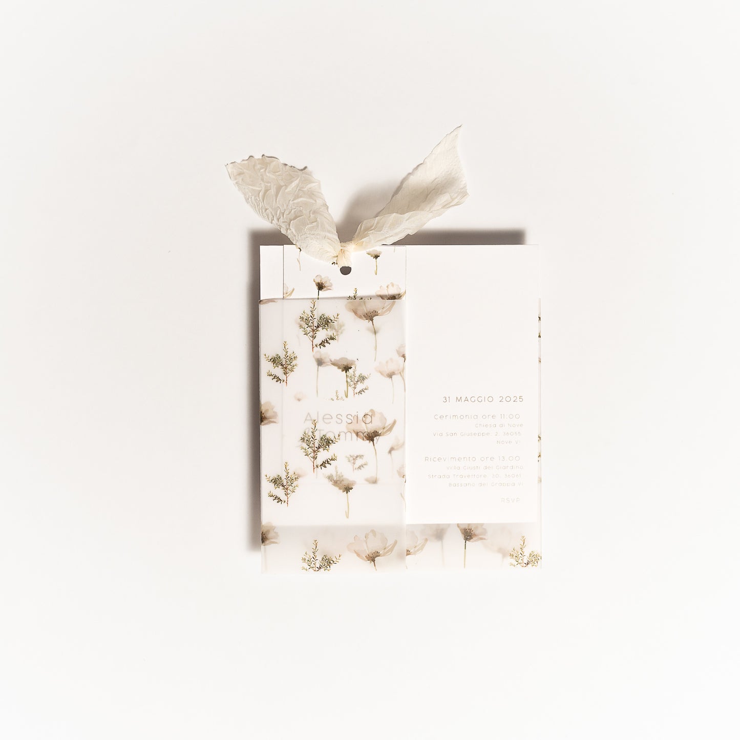 Partecipazione Quadrata con tag Fiori Bianchi