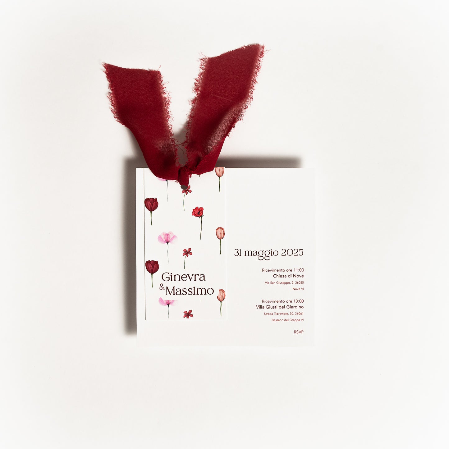 Partecipazione Quadrata con tag Fiori Bordeaux e Rosa