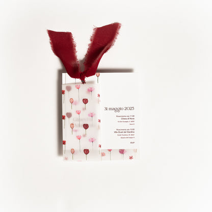 Partecipazione Quadrata Fiori Bordeaux e Rosa