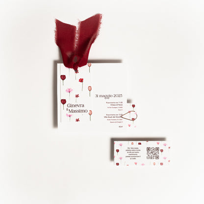 Partecipazione Quadrata con tag Fiori Bordeaux e Rosa