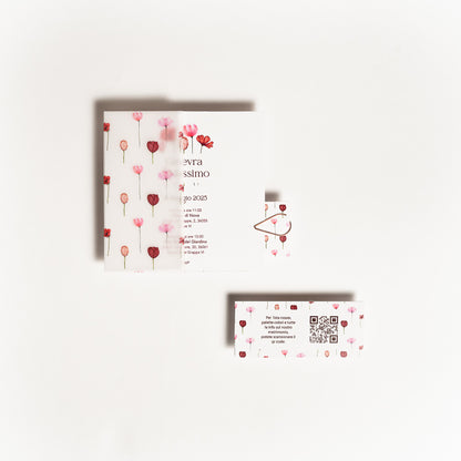 Partecipazione Quadrata Fiori Bordeaux e Rosa