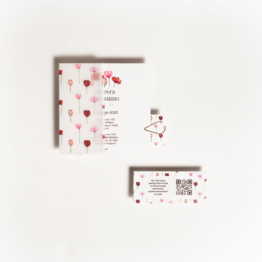Partecipazione Quadrata Fiori Bordeaux e Rosa