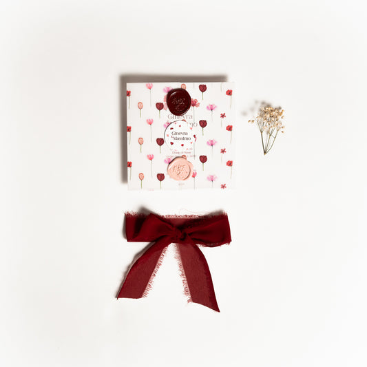 Partecipazione Quadrata con tag Fiori Bordeaux e Rosa