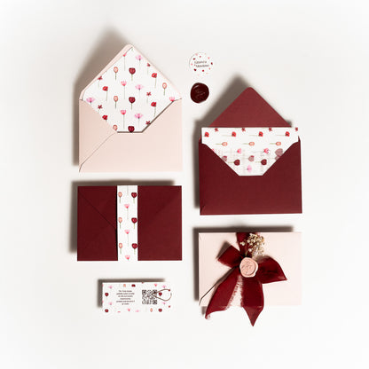 Partecipazione rettangolare Fiori Bordeaux e Rosa