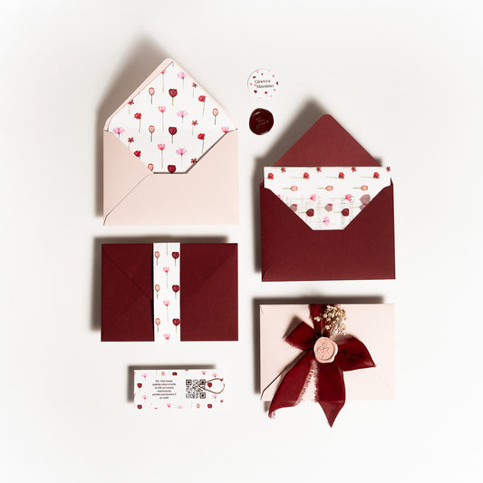 Partecipazione rettangolare Fiori Bordeaux e Rosa