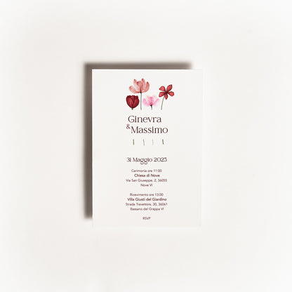 Partecipazione rettangolare Fiori Bordeaux e Rosa