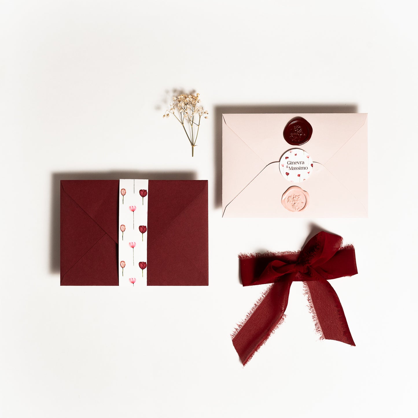 Partecipazione rettangolare Fiori Bordeaux e Rosa