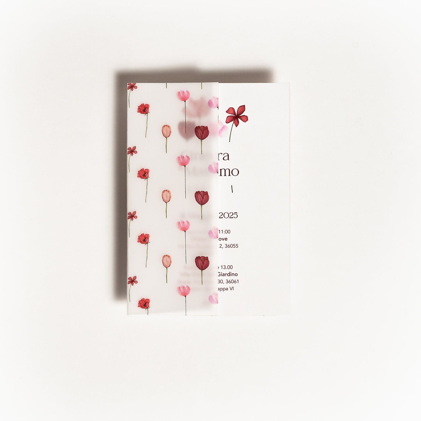 Partecipazione rettangolare Fiori Bordeaux e Rosa