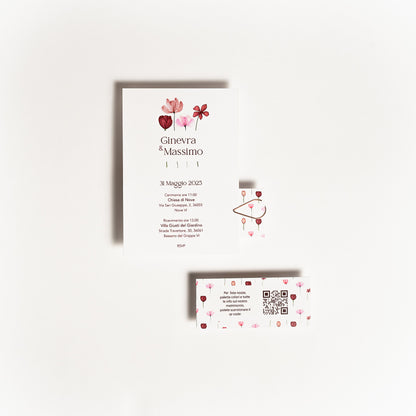 Partecipazione rettangolare Fiori Bordeaux e Rosa