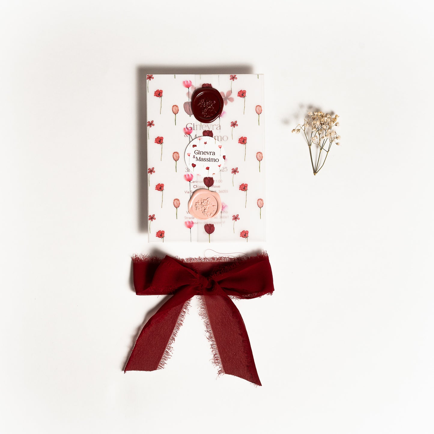 Partecipazione rettangolare Fiori Bordeaux e Rosa