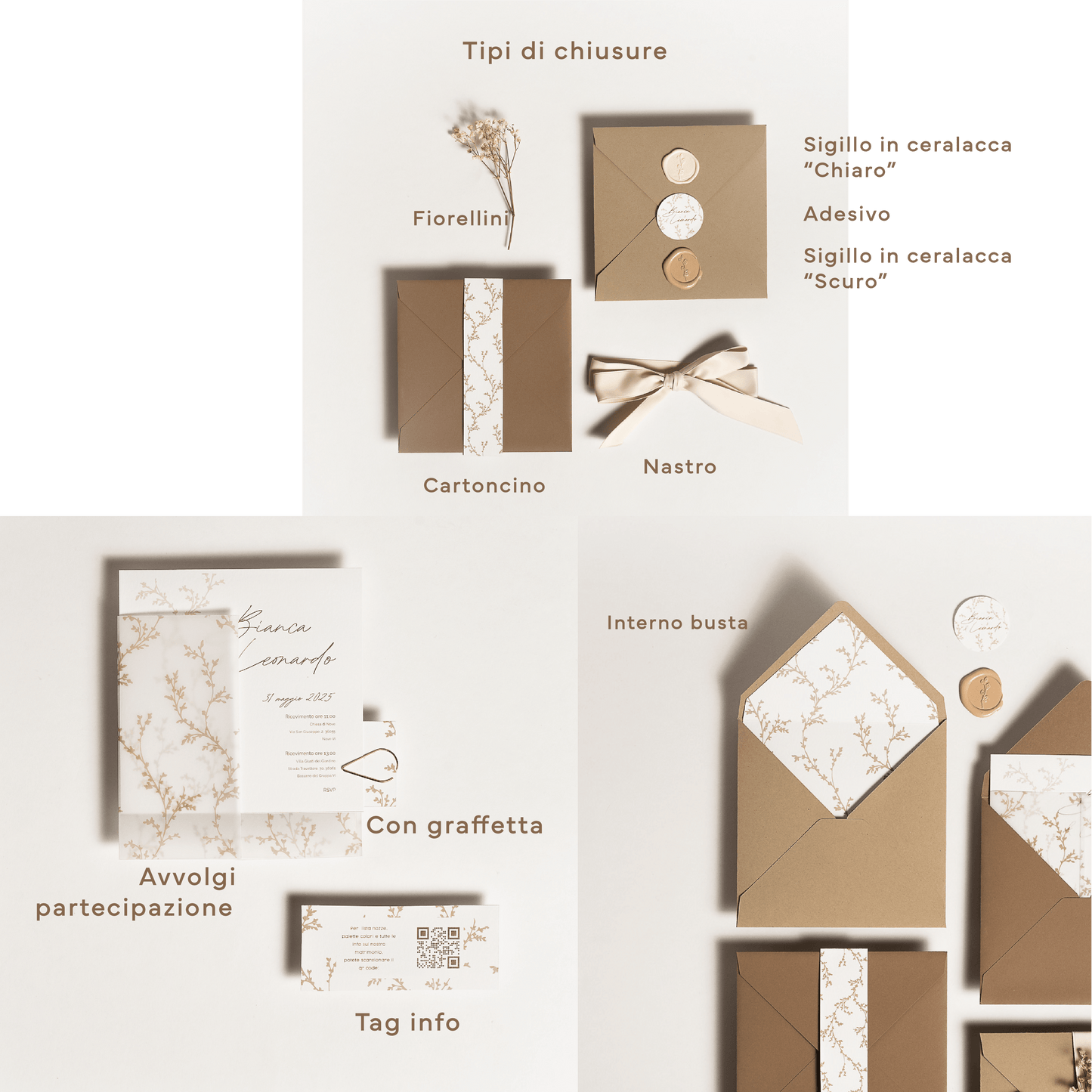 Partecipazione Quadrata con tag Fiori Bianchi