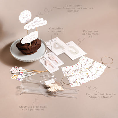 Kit decorazioni COMPLEANNO A CASA – palloncini, festone e cake topper personalizzato