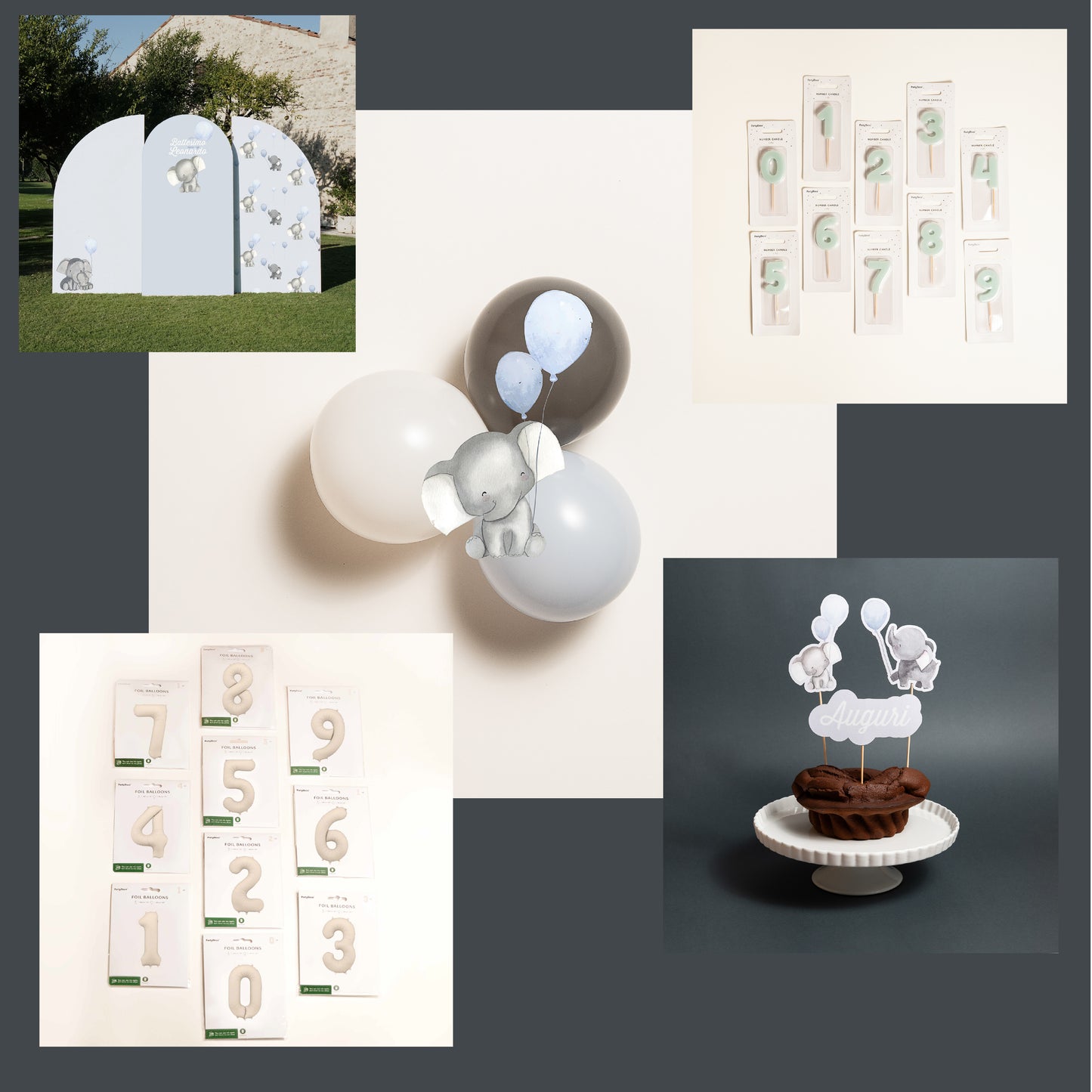 KIT COMPLEANNO FOTOGRAFICO - fondale fotografico con palloncini e cake topper