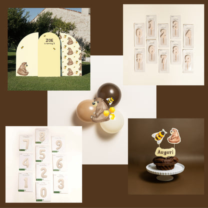 KIT COMPLEANNO FOTOGRAFICO - fondale fotografico con palloncini e cake topper