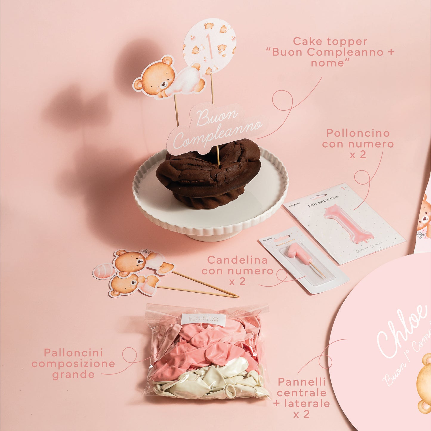 KIT COMPLEANNO FOTOGRAFICO - fondale fotografico con palloncini e cake topper